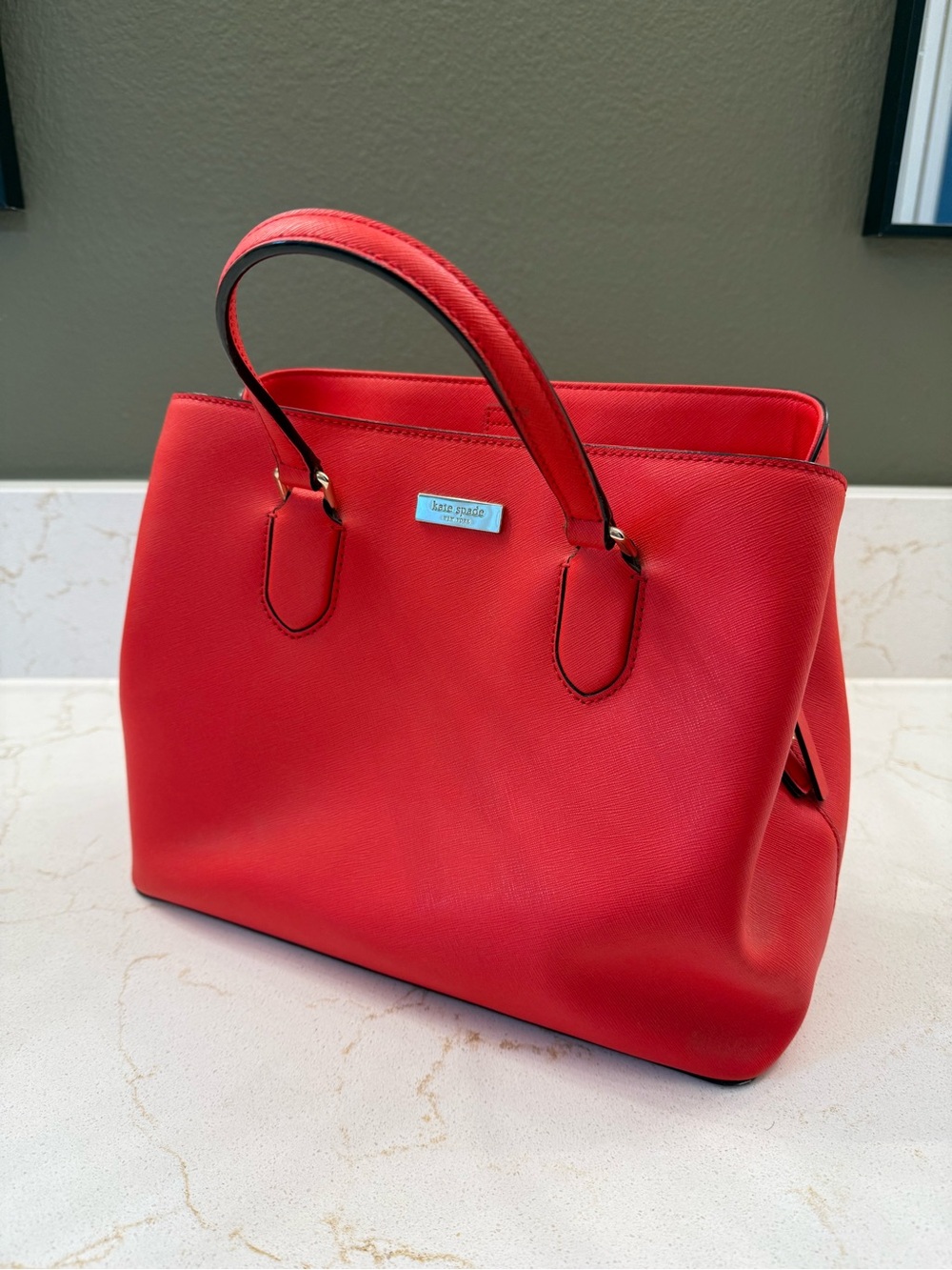 kate spade Red Leather Structured Tote with Top Handles